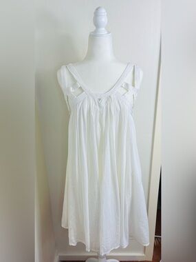 Freeway White Crinkle Cotton Cutout Strappy Babydoll Mini Dress Size Large